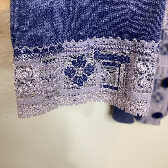 Y2K Anonymous Purple Lace Trim Velvet Button Cardigan Lightweight Fairy - Picture 3 of 8